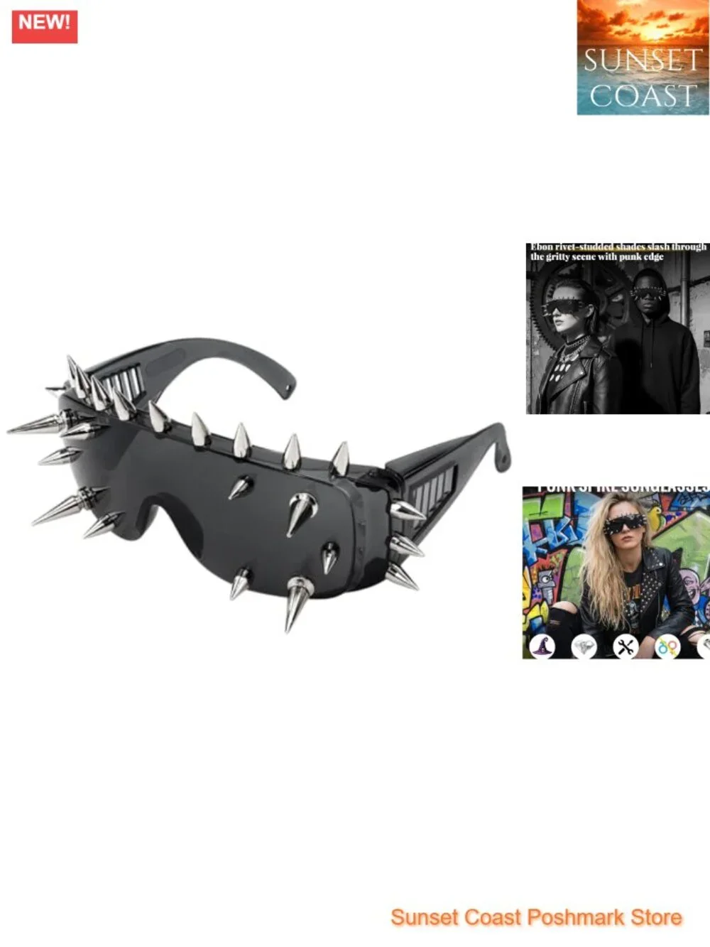 Punk Spike Sunglasses with Metal Rivets - Goth Rock Edgy Eyewear for Cosplay &